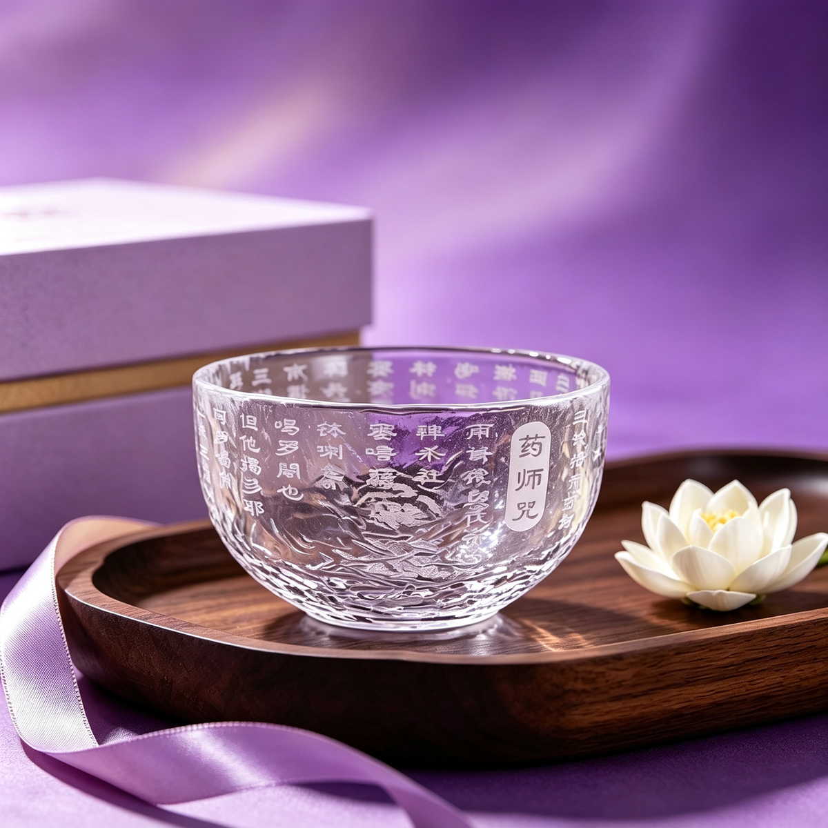 Medicine Buddha Mantra Glazed Glass Cup